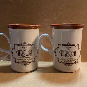 2 "Made for Tea" MUGS Staffordshire Earthenware Made in England Ivory/Brown